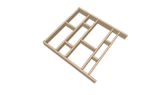 Isolated view of a one-side open adjustable wood divider showing the pre-drilled pin holes for custom sizing.