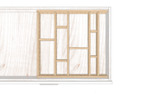 Top view of a solid wood adjustable drawer divider system showing a sectional utility drawer layout.